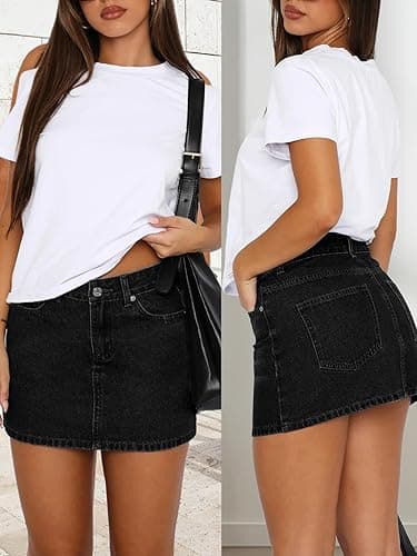 DEICAEVO Womens Denim Skirt Casual Mini Jean Skirt Stretch Low Waist Jean Skirt for Women Zip Fly Denim Mini Skirts thumbnail 5