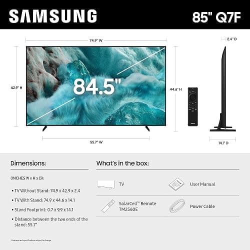 SAMSUNG 85-Inch Class QLED Q7F Series Samsung Vision AI Smart TV (2025 Model, 85Q7F) Quantum HDR, Object Tracking Sound Lite, Q4 AI Gen1 Processor, 4K upscaling, Gaming Hub, Alexa Built-in thumbnail 2