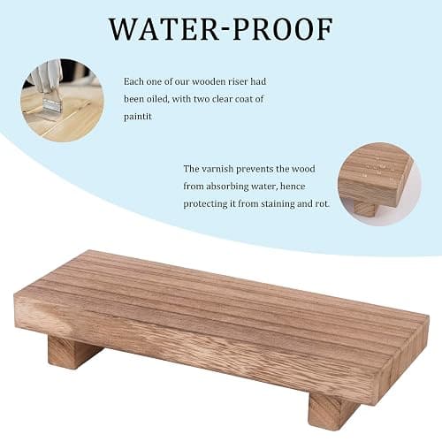 zoocatia Small Wood Tray Pedestal Stand Farmhouse Bathroom Decor Decorative Wooden Riser Kitchen Soap Dish Holder for Vanity, Counter, Sink, Brown thumbnail 4