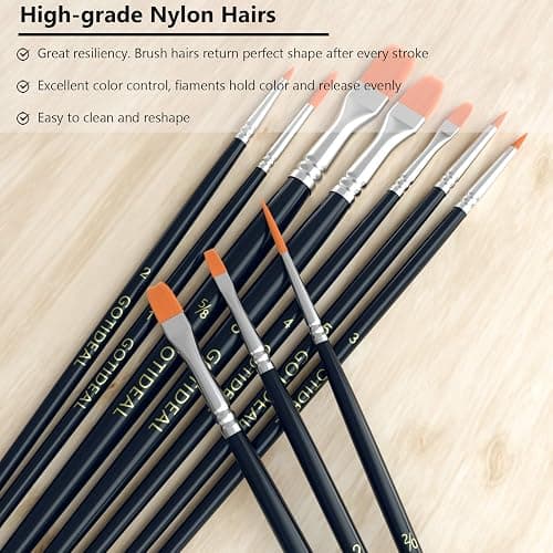 GOTIDEAL Paint Brush Set, 10 Pcs Round Pointed Tip, Small Nylon Hair Brushes for Acrylic, Oil and Gouache，Body, Face Nail Art and Rock Painting, Perfect for Kids & Adult thumbnail 7