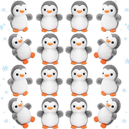 Skylety 8 Pcs 4 Inch Mini Penguin Stuffed Animal Bulk Penguin Plush Keychains for Birthday Xmas Party Favor Gifts (Grey) - Image 1