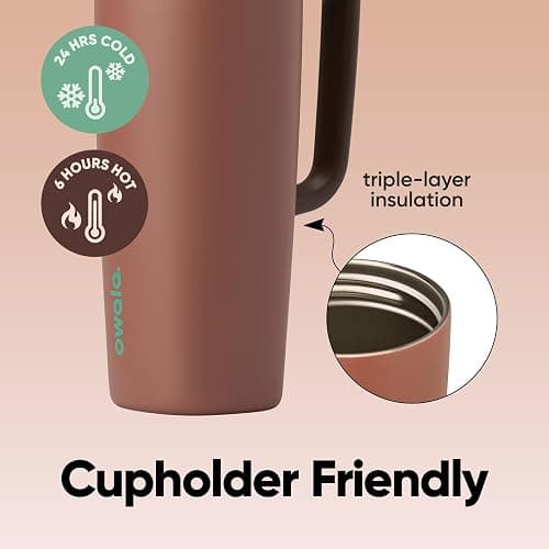 Owala SmoothSip Slider Stainless Steel Insulated Travel Mug with handle, 100% Leak Proof, For Hot and Cold Drinks, Travel Friendly with Sliding Lock Lid, 24 oz, BPA Free, Leak Proof, Cozy Cocoa thumbnail 4