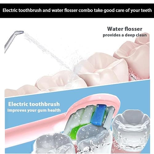 2-1 Oral Clean Kit- Water Dental flosser & Electric Toothbrush Combo- Brushing & Flossing- for Teeth Cleaning and Gum Health (Pink) thumbnail 5