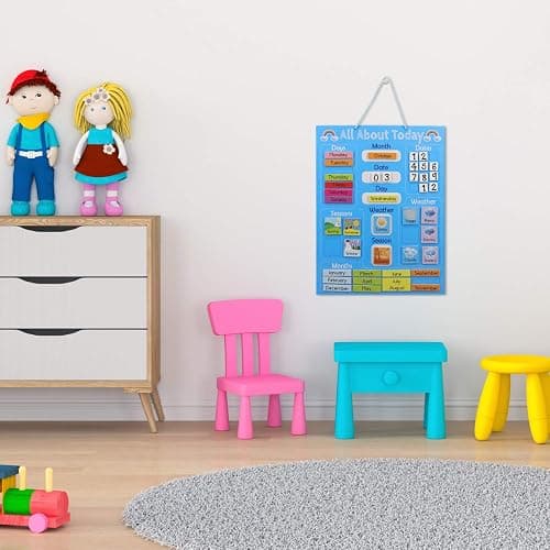 Navaris Kids Magnetic Calendar - Early Years Learning - Weather, Date, Month, Day, Season Educational Chart for Children - Kids Wall Board - Blue thumbnail 6