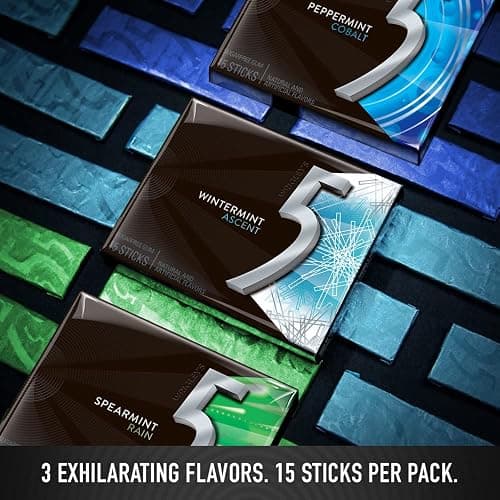 5 GUM Peppermint Cobalt, Spearmint Rain, Wintermint Ascent Sugar-Free Chewing Gum Variety Pack, 15 Packs, WRIGLEY'S 15 Stick thumbnail 5