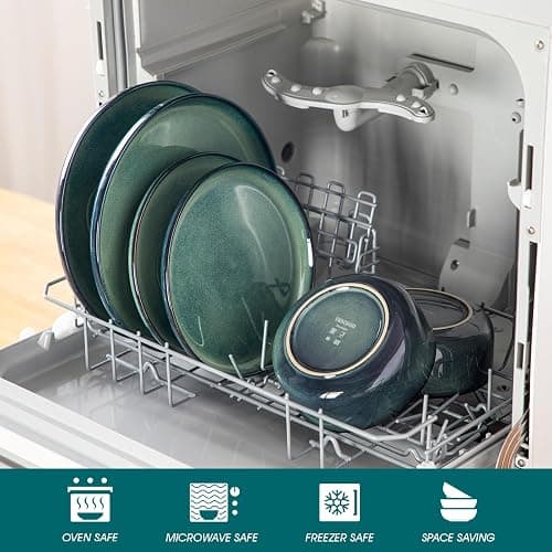 vancasso Starry 18 Pieces Dinnerware Sets for 6, Green Reactive Glaze Dishes Sets, Ceramic Plates and Bowls Set, Dinner Salad Dessert Plates, and Cereal Bowls Set, Dishwasher and Microwave Safe thumbnail 5