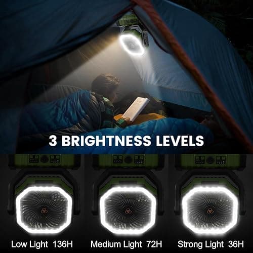 Odoland 30000mAh Camping Fan with LED Lantern, Rechargeable Battery Operated Oscillating with Remote & Hook, Portable Tent Fan with Timer, 4 Speeds for Outdoor Camp RV Jobsite Power Outage, Green thumbnail 3