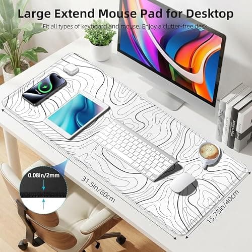 Rcege Large Mouse Pad for Desk - Gaming Mouse Pad with Stitched Edges, Anti-Slip Base for Keyboard and Mouse(White Line, 31.5L x 15.8W inches) thumbnail 6