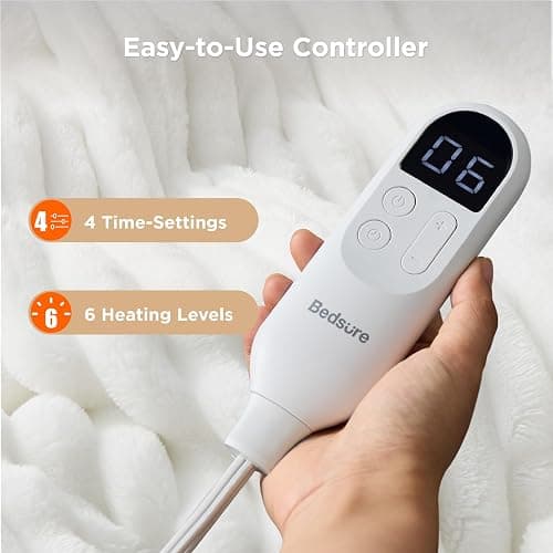 Bedsure Heated Blanket Electric Throw - Thick Striped Flannel Electric Blanket, Heating with 4 Time Settings, 6 Heat Settings, and 3-Hour Timer Auto Shut Off, Gift for Grandma (50x60 inches, White) thumbnail 3