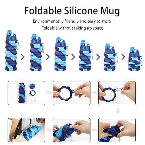 YCTMALL Collapsible Water Bottles Travel water bottle Sports Portable Sport Water Bottle Reusable Water Bottles comes with mountaineering Buckle 500ml silicone Water-proof camping water bottle thumbnail 6