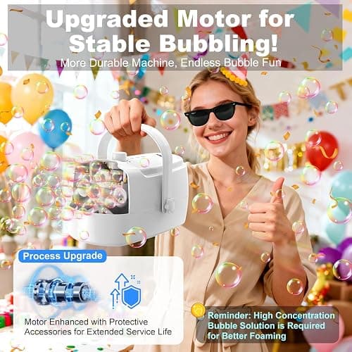 Bubble Machine Durable Automatic Bubble Blower, 18000+ Big Bubbles Per Minute Bubbles for Kids Toddlers Bubble Maker Operated by Plugin or Batteries Bubble Toys for Indoor Outdoor Birthday Party thumbnail 3