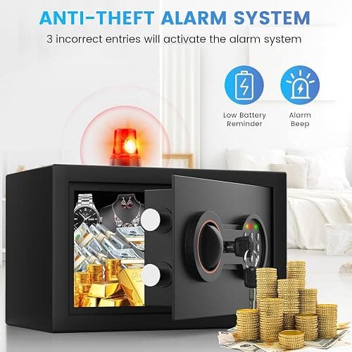 Small Safe for Home, 6.69"H Safe Box with Fireproof Waterproof Bag for College Dorm Room, Money Safe with Alarm System, Sensor LED Light, Wall/Floor Mountable, Hidden Safes for Cash, Jewelry, Medicine thumbnail 6