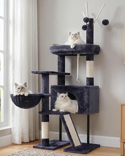 Gitelsnour Cat Tree for Indoor Cats, Cat Tower with Scratching Post for Small Cats and Kittens, Cat House with Removable Top Platform and Fluffy Balls, Hanging Cat Basket, Smoky Gray GCT006SG - Image 1