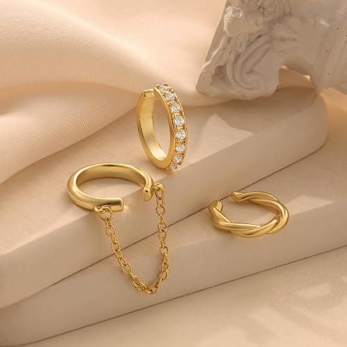 Picuzzy 14K Gold Plated Ear Cuff Earrings for Women Non Piercing, Gold Plated Cuff Earrings for Women, Hypoallergenic Cubic Zirconia Cartilage Hoop Earring Fashion Jewelry Set thumbnail 6