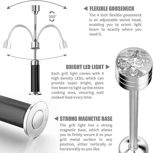 MojiDecor Lampe pour Barbecue Lot de 2 Lumières LED de Gril BBQ avec Base magnétique Rotation à 360 Degrés Flexible Réglable pour Barbecue, Camping, Fête, Extérieur thumbnail 6