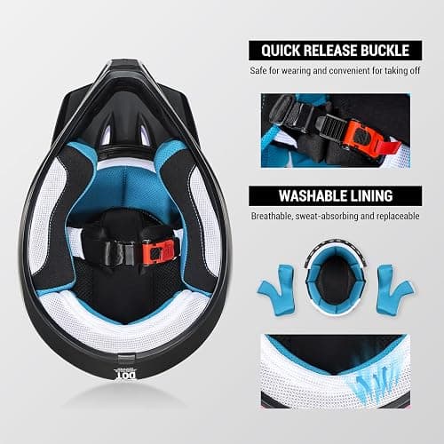 ROOZO Youth Dirt Bike Helmet DOT Certified - Full Face Motorcycle Helmet for Off-Road, ATV, Street Riding, Includes Adjustable Goggles & Protective Gloves thumbnail 5
