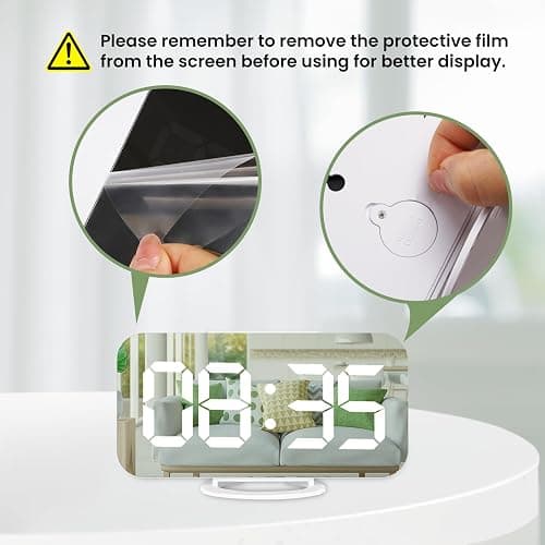 Muoigoe Digital Alarm Clock,Large Display LED And Mirror Desk Clock With Dual USB Charger Ports, 3 Levels Brightness,12/24H Alarm Clocks, Modern Electronic Clock for Bedroom Living Room Office - White - White thumbnail 6