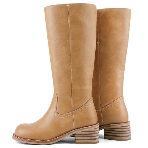 UBWDU Women's Knee High Boots Chunky Block Heel Long Boots Square Toe Low Heel Boots for Women thumbnail 7