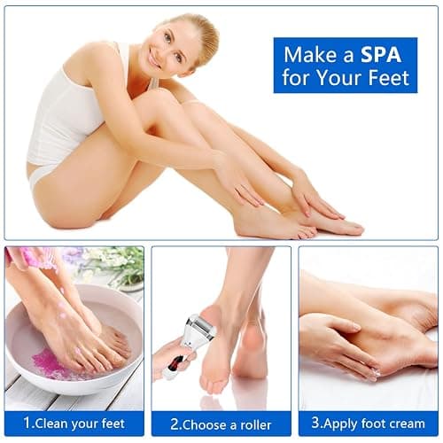 Electric Foot Callus Remover Kit, Elmchee Rechargeable Callous removers 3 Grinding Heads Waterproof Foot Scrubber File, Professional Pedicure Tools kit Feet Care for Dead, Cracked Dry Skin thumbnail 7