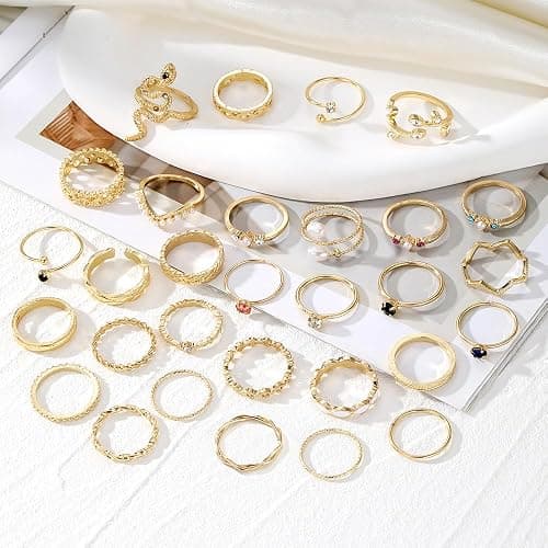 KISS WIFE Golden Silvery Black Kunckle Rings Set for Women, Dainty Simple Trendy Cute Stackable Finger Rings Pack, Perfect for Stacking Layering on Thumb and Knuckle, Mixed Size, Jewelry Gift thumbnail 7