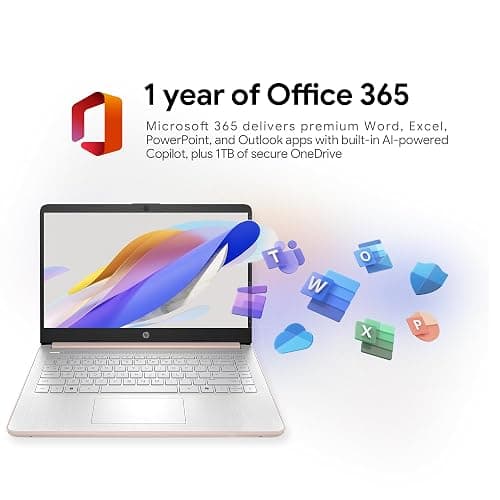 HP New Gen 14" Laptop · MS Office · 128GB · 512GB SD Card · 4GB RAM · HD Display · 12-Hour Battery · WiFi · Bluetooth · Windows 11 · Rose Gold thumbnail 4
