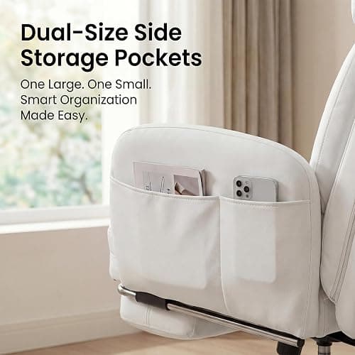 JULYMON Cross Legged Office Chair with Pets Friendly Seat, Plus Size Criss Cross Desk Chair, Big and Tall Office Chair with Foot Rest, Reversible Armrests & Wide Seat, Cream White thumbnail 7