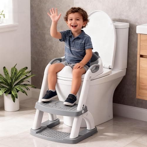 Potty Training Seat, SKYROKU Upgrade Toddler Toilet Seat for Kids Boys Girls, 2 in 1 Potty Training Toilet, Splash Guard Anti-Slip Pad Step Stool,New Sector-Shape Stabilized Base (8899+Grey) thumbnail 3