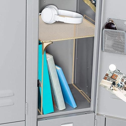 AUECOOME Locker Organizer Shelf Stackable Extra Locker Shelf for School Locker Organizer Storage Cabinet Accessories Suitable for School, Office, and Home use (1, Golden) - 1 - Golden thumbnail 6