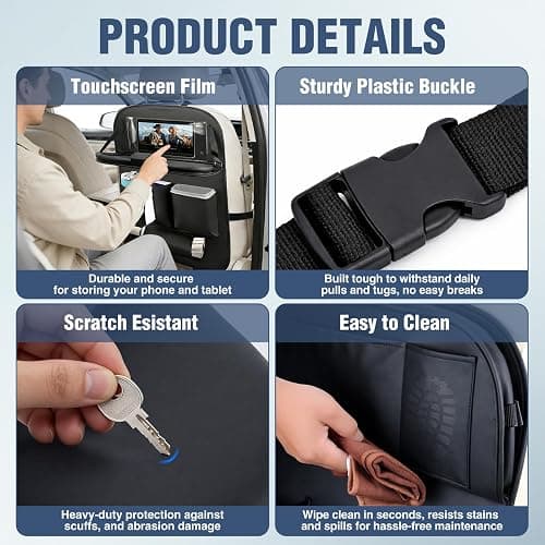Nilight Car Seatback Organizer 2PCS Black PU Leather Universal | Foldable Tray Tablet Holder Tissue Box Removable Bucket Waterproof Storage Bag for Cars Vans SUVs MPVs Pickup Trucks thumbnail 6