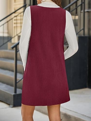 Yousify Womens Corduroy Overall Dress Square Neck A Line Jumper Mini Dresses Casual Sleeveless Rompers with Pockets thumbnail 3