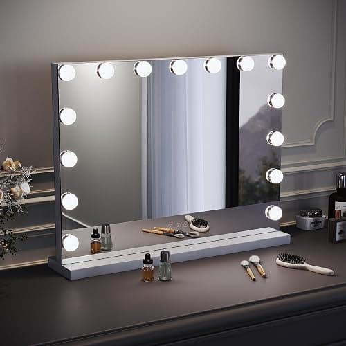 SIRHONA Miroir Maquillage Lumineux, Miroir Coiffeuse LED 15 Lumières Dimmables, Éclairage 3 Couleurs, Contrôle Tactile, 58x45.5x12 cm thumbnail 3