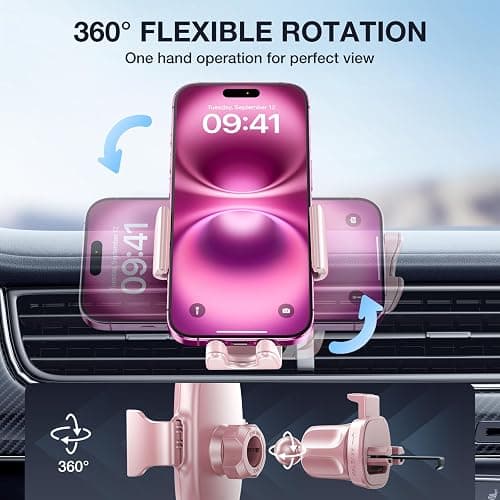 Miracase Phone Holder for Car Air Vent, Stability via Clip & Metal Hook Car Phone Holder Mount, 360°Cell Phone Holder Car Mount Fits iPhone 17 16 15 Pro Max 14 Samsung and All Phones thumbnail 6