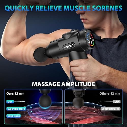 TOLOCO Massage Gun, Deep Tissue Back Massage for Athletes for Pain Relief, Percussion Massager with 10 Massages Heads & Silent Brushless Motor, Christmas Gifts for Women, Men, Black thumbnail 6