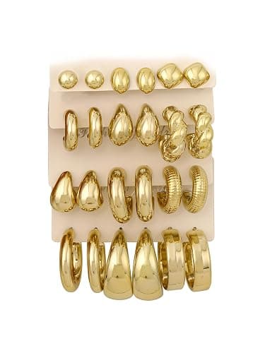 12 Pairs Chunky Gold Hoop Earrings for Women Trendy, Gold Plated Lightweight Hypoallergenic Stack, Thick Open Twisted Huggie Hoops Earring Set - Image 1