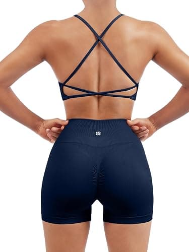 SUUKSESS Women Seamless Workout Sets Strappy Sports Bra High Waist Booty Shorts Outfits - Image 1