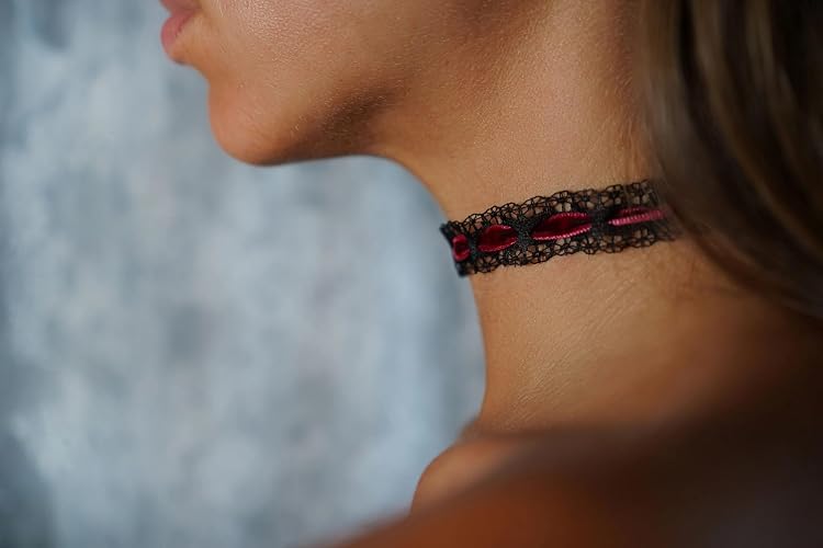 Lace Velvet Choker With Black Red, Ultra Comfortable Stretch Choker Necklaces for Women, Sexy Charm 90s Goth Choker, Halloween Gifts thumbnail 3