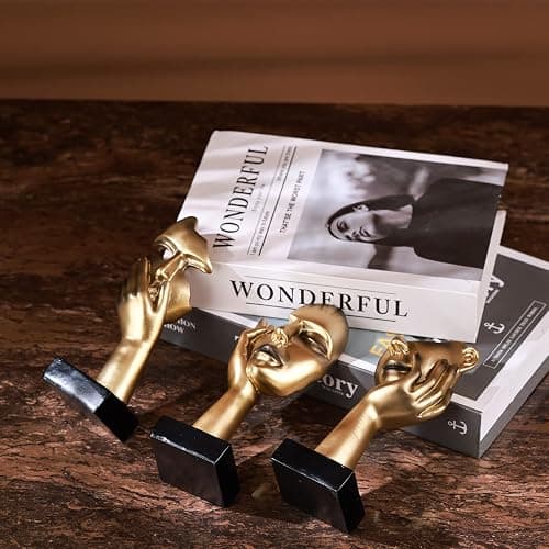 oliruim 3 PCS Thinker Small Statue, Golden Black Abstract Art Sculpture Modern Home Decora Shelf Decor Knick Knacks Desktop Decor Christmas Tv Stand Decor New Year Gift (3 PCS Gold) - 3 Pcs Gold thumbnail 4