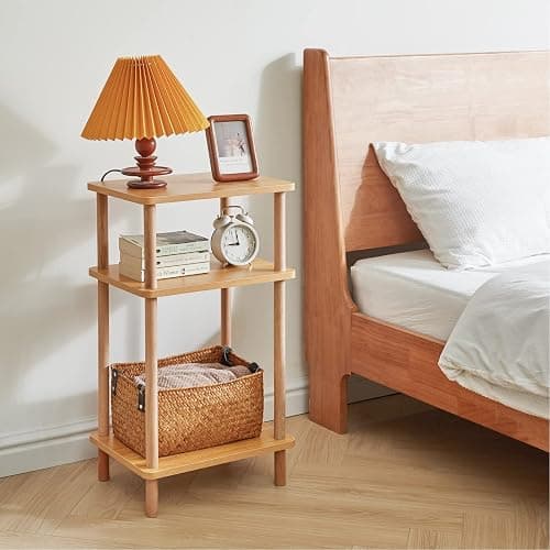 IBUYKE 3-Tier Side Table, Solid Wood Tall End Table with Storage Shelves, Nightstand Bedside Table for Living Room Bedroom Office, No-Tool Assembly, Natural UWST003N - Natural - 11.42" x 15.35" x 26.96" thumbnail 5
