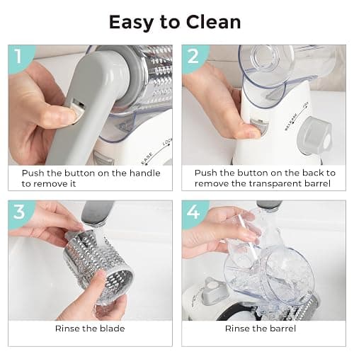 X Home Rotary Cheese Grater for Kitchen, Shredder with 3 Interchangeable Blades, Rotary Grater with Handle and Strong Suction Base, for Vegetables, Fruit, Nuts, Easy to Use and Clean, White thumbnail 8