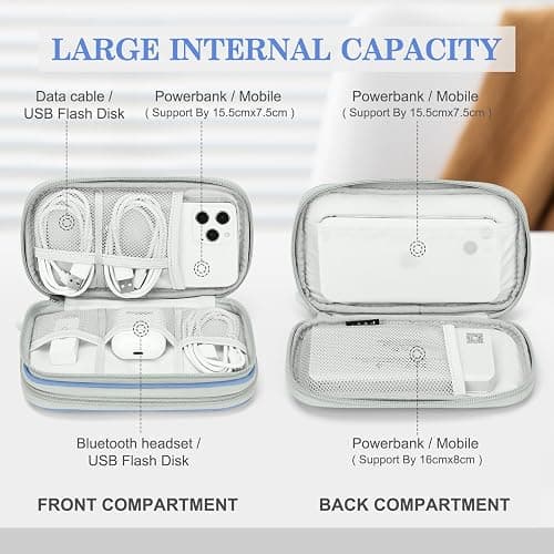 FYY Travel Cable Organizer Pouch Electronic Accessories Carry Case Portable Waterproof Double Layers All-in-One Storage Bag for Cord, Charger, Phone, Pattern Blue thumbnail 3