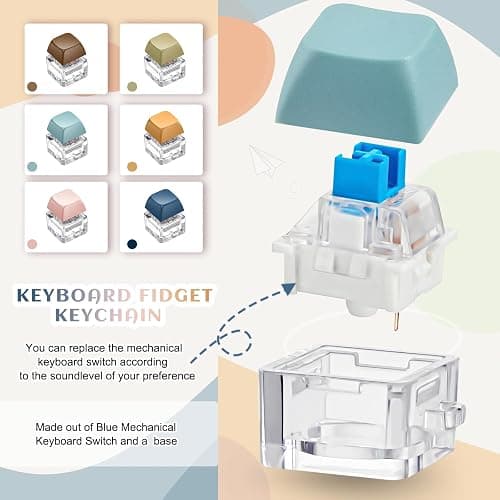Taiyin 6 Pcs Keyboard Fidget Toy Fidget Clicker Keyboard Keychain Decompression Toys Button Stress Relief Gifts for Adult to Relief Stress Pass The Time (Morandi Colors) - Morandi Colors thumbnail 4