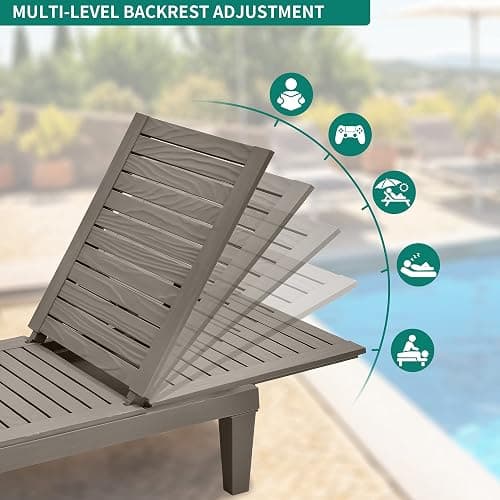YITAHOME Chaise Outdoor Lounge Chairs with Adjustable Backrest, Multi-Functional Patio Loungers Easy Assembly & Lightweight, Waterproof Poolside Chaise Lounge with 265lbs Capacity, Set of 2, Taupe thumbnail 4