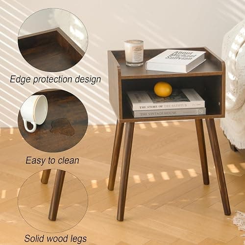 MaxSmeo Night Stand Set 2, Mid Century Modern Side Table Bedroom with Storage, Small End Bedside Table Set of 2 with Solid Wood Legs for Living Room, Office Small Spaces (Rustic Brown) thumbnail 5