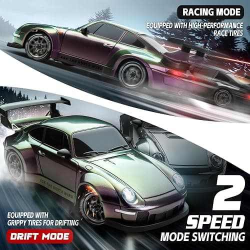 RC Drift Car, 1:24 Scale Remote Control Vehicle with LED Lights, 2.4GHz 20KM/H 4WD High Speed RC Cars, Drifting Tires＆Two Batteries, Racing Sports Toy Idea Gift for Adults Boys Girls and Kids thumbnail 4