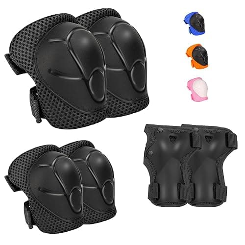Kids Protective Gear Set - Knee Pads Elbow Pads with Wrist Guards for Ages 3-12 | 3-in-1 Safety Protective Gear for Skating, Cycling, Biking, Roller Skates, Scooters (Black, ‎M(8-12Years)) - Image 1