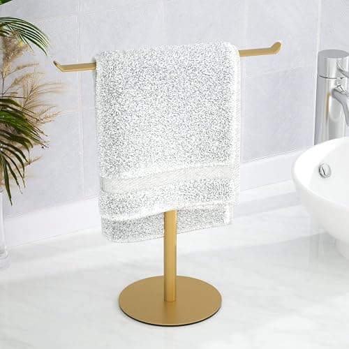 Gold Hand Towel Stand, T-Shape Hand Towel Holder for Bathroom, Display Fingertip Towel Holder Organizer and Bathroom Towel Racks,Kitchen Towel Rack - Light Base - Gold - Image 1