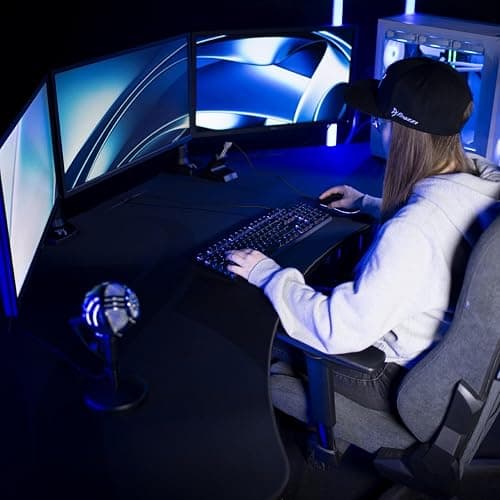 Arozzi Arena Angelo L Shaped GamingDesk, PC Gaming Desk L Shape, Height Adjustable L Shaped Standing Desk for Home Office, Computer Desk with Full Coverage Mouse Pad (Gun Metal) thumbnail 2