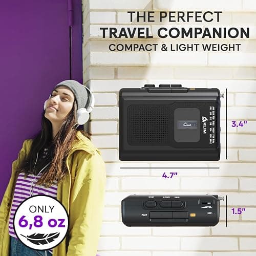 KLIM K8 Cassette Tape Player Portable + Cassette Recorder + New + AM/FM Walkman Cassette Player + Built-in Microphone & Speaker + Headphone Jack & Earphones thumbnail 7