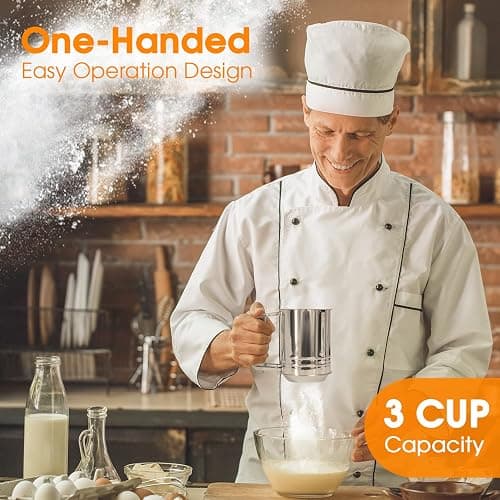 Cook Army Flour Sifter , 3 Cup Stainless Steel , Great Double-layer Baking Sifters for all Baking Flour and Powdered sugar, Flour Strainer thumbnail 2