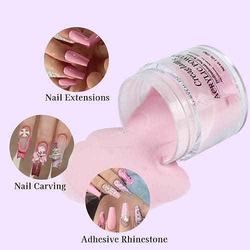 Creaglam Super Nail Acrylic Powder: 3 Pcs 28g Cover Pink Polymer for 3D Art Carving French Extension - Clear Dark Pink Professional - No Need Lamp thumbnail 5